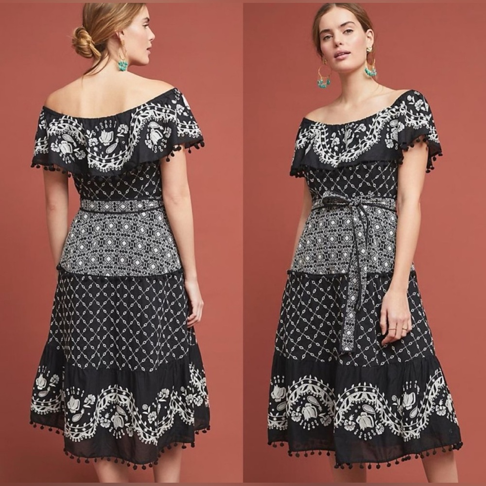 Anthropologie Florina Embroidered-Pommed Dress NWT